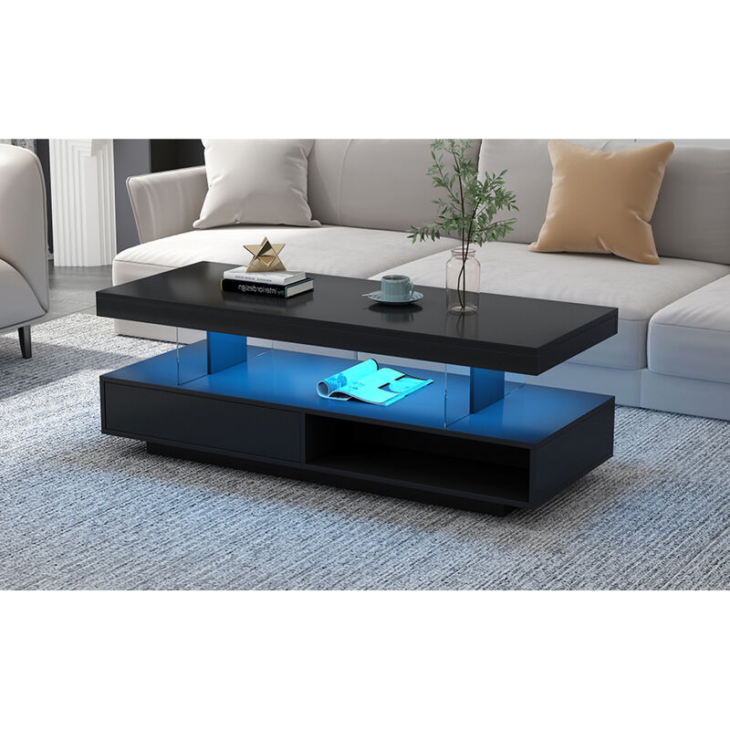 LED Coffee Table With Storage and Display Shelves