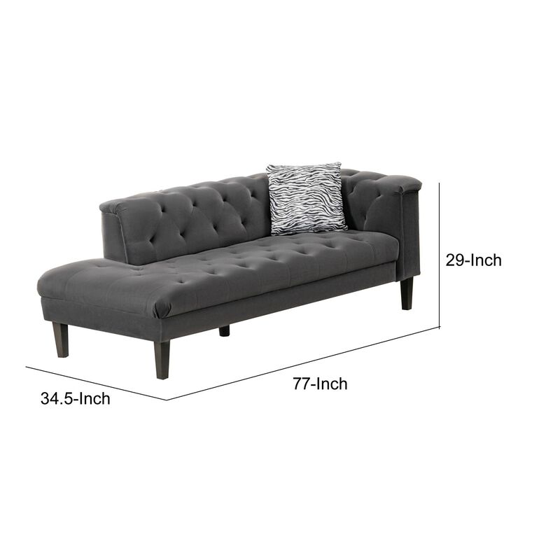 Aki 77 Inch Chaise Lounger with Pillow, Deep Button Tufted, Gray Velvet-Benzara