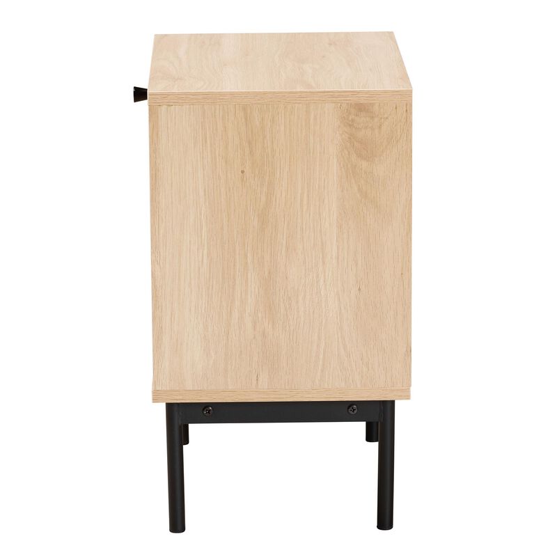 Baxton Studio Sherwin  Light Brown and Black 1 Drawer End Table with Woven Rattan Accent