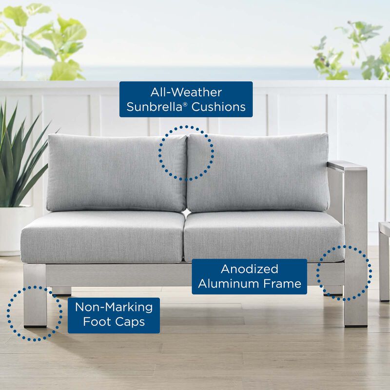 Modway - Shore Sunbrella® Fabric Aluminum Outdoor Patio Right-Arm Loveseat
