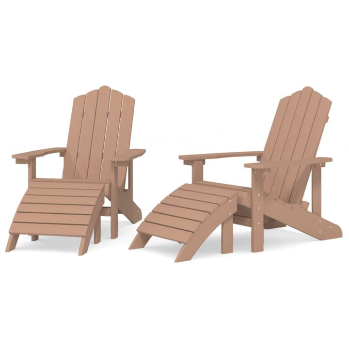 vidaXL Adirondack Chair 2 Pcs, Outdoor Adirondack Chair Weather Resistant with Footstool, Lawn Chair for Patio Porch Garden Backyard Deck, HDPE Brown
