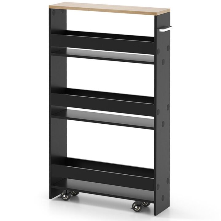 Hivvago Narrow Mobile Serving Cart with Open Shelves for Kitchen Bathroom Living Room