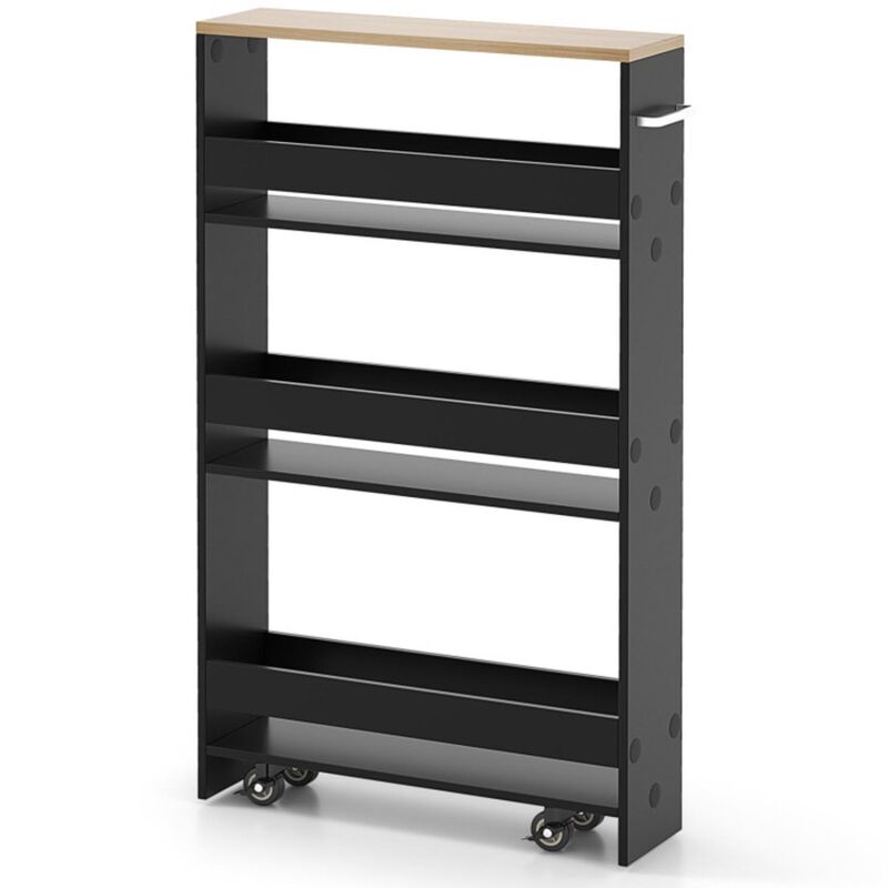 Hivvago Narrow Mobile Serving Cart with Open Shelves for Kitchen Bathroom Living Room