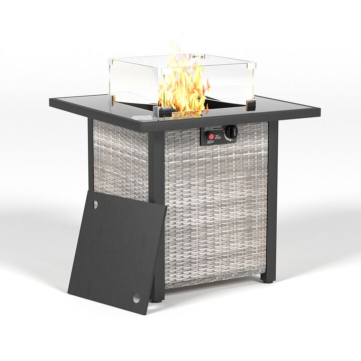 Mondawe 28 Inch Propane Fire Pit Table, Rattan & Wicker-Look, 50000 BTU Gas Firepits Tempered Glass Tabletop with Glass Windscreen Protector for Outside Patio and Garden Mondawe 28 Inch Propane Fire Pit Table, Rattan & Wicker-Look, 50000 BTU Gas Firepits Tempered Glass Tabletop with Glass Windscreen Protector for Outside Patio and Garden