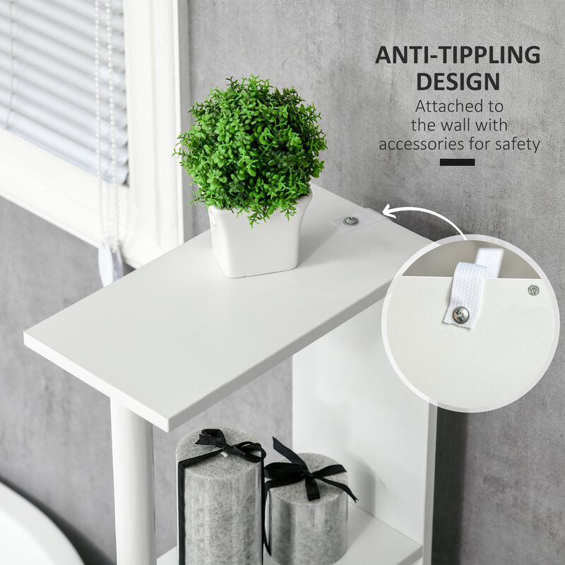 White Bathroom Tower: Tall Modern Cabinet with Open Shelves