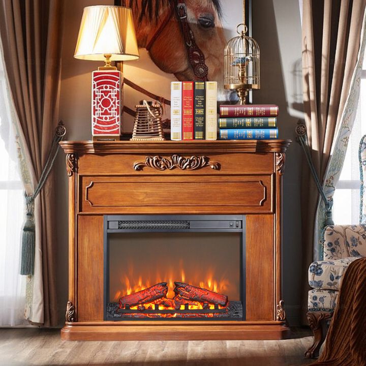 Mondawe 23 Inch Electric Fireplace Insert Heater With Log Set & Realistic Flame, Overheating Protection Without Control