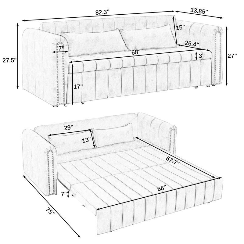 Merax Convertible Futon 3 Seats Sofa Bed with Two Drawers