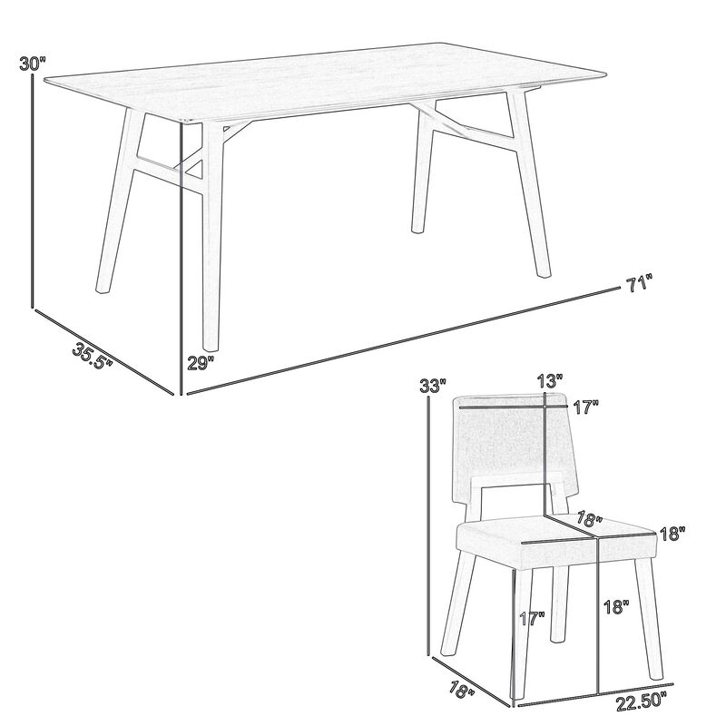 Yumi 5 Piece Dining Table Set, 4 Chairs with Charcoal Gray Fabric, Black - Benzara