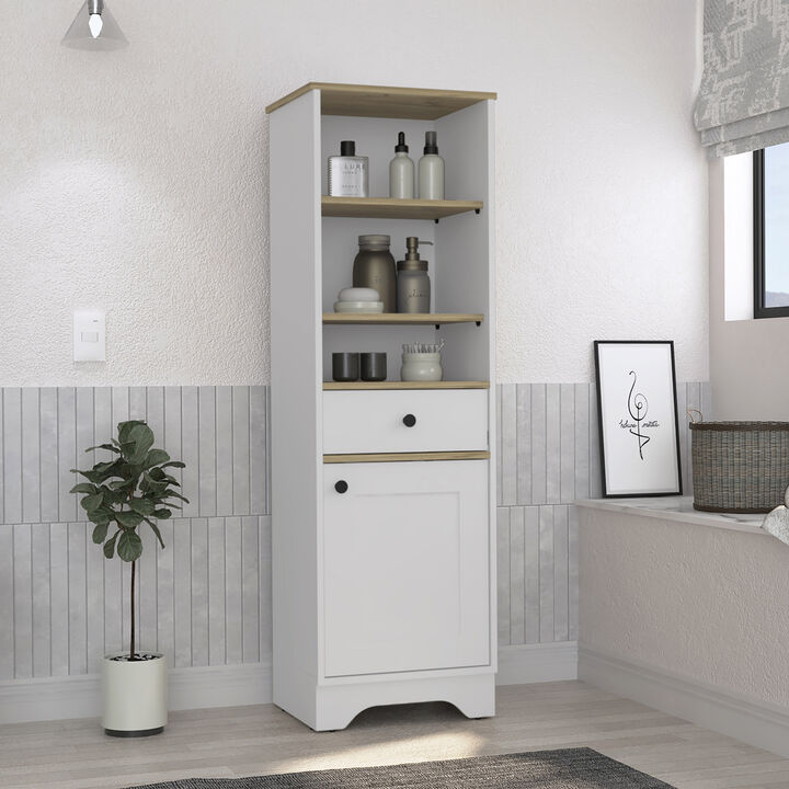 Linen Cabinet Burnedt, Bathroom, Light Oak / White
