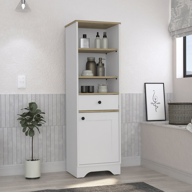 Linen Cabinet Burnedt, Bathroom, Light Oak / White