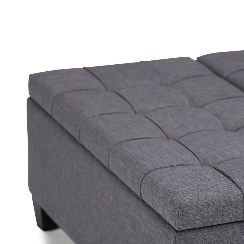 Simpli Home Harrison Coffee Table Storage Ottoman In Slate Grey Linen Look Fabric