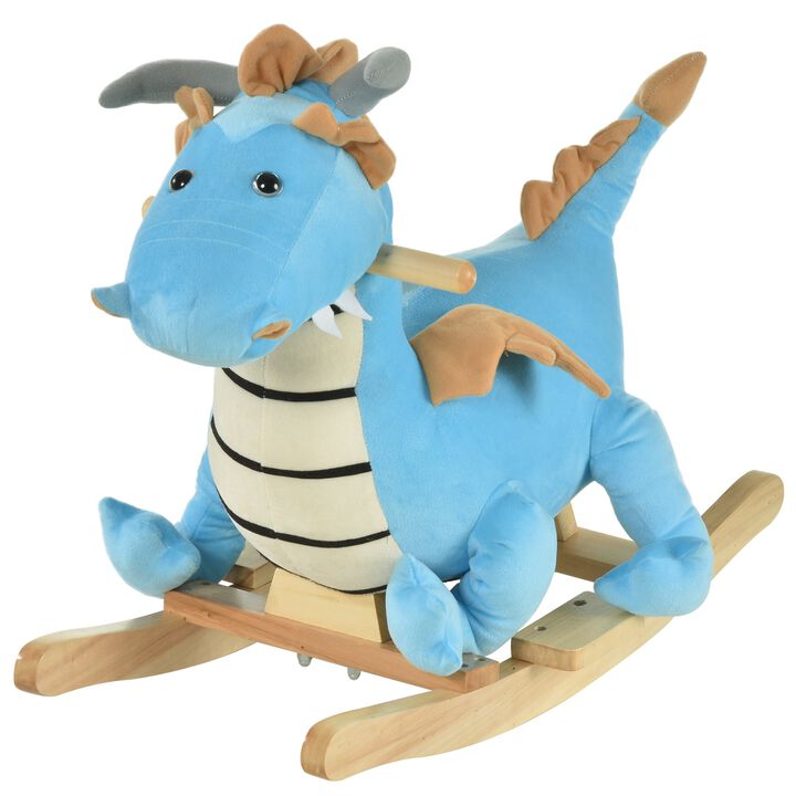 Blue Dino Ride: Wooden Rocking Horse with Sounds for 18-36 Months