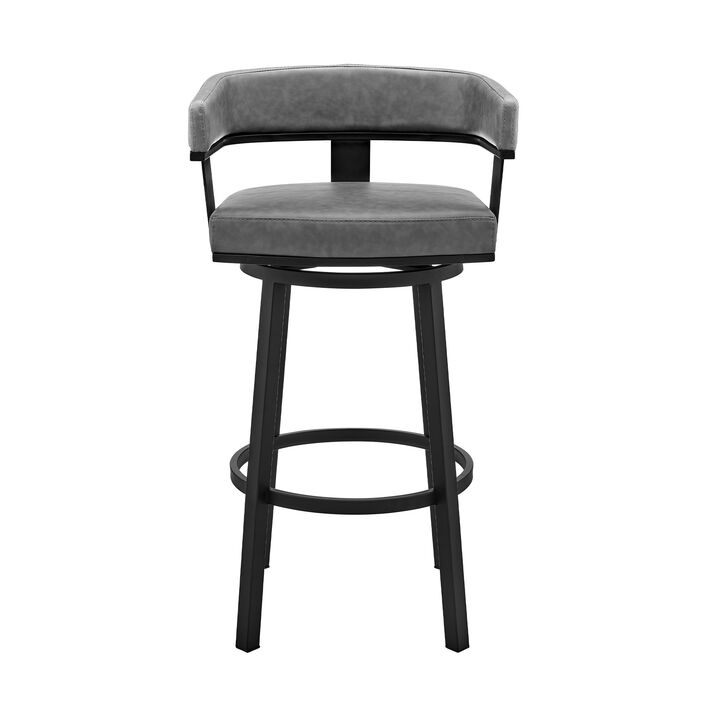 Jack 26 Inch Counter Height Bar Stool, Swivel Chair, Faux Leather, Gray-Benzara