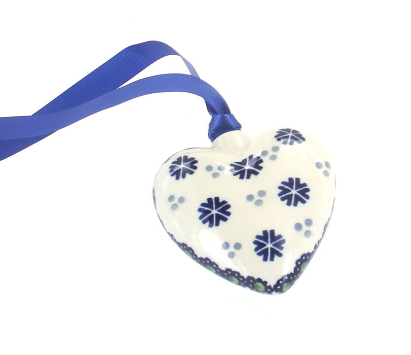 Blue Rose Polish Pottery Tulip Heart Ornament