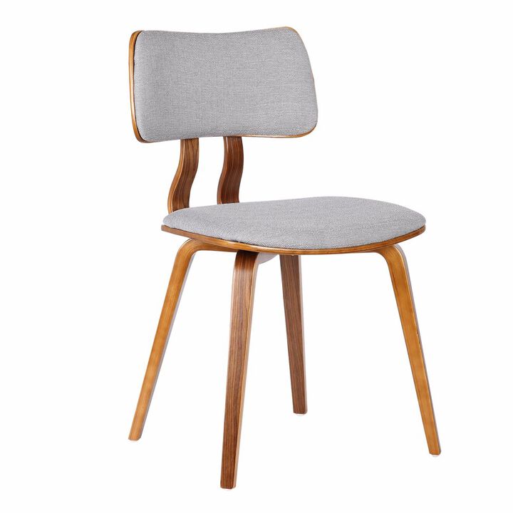 Fabric Upholstered Split Curved Back Wooden Dining Chair, Brown and Gray-Benzara