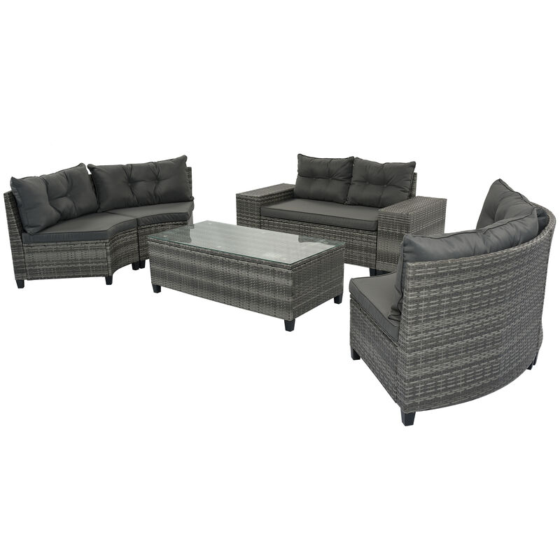 Merax 8-pieces Outdoor Wicker Round Sofa Set，Curved Sofa Set With Rectangular Coffee Table