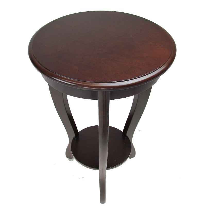 31.5 Inch Round Pedestal Stand with Open Bottom Shelf and Flared Legs,Brown-Benzara