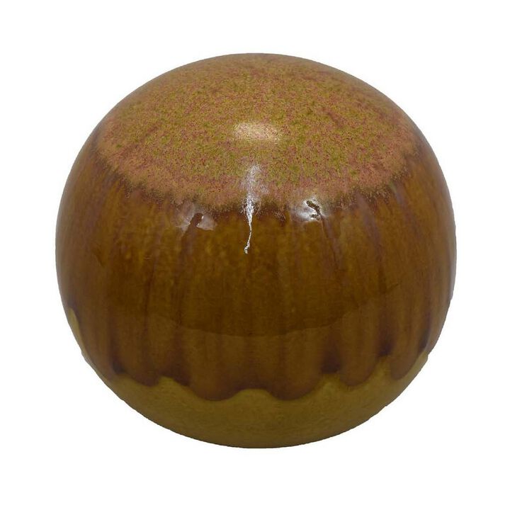 Mary Tabletop Accent Decor, Modern Round Orb, 10 Inch Brown Ceramic - Benzara