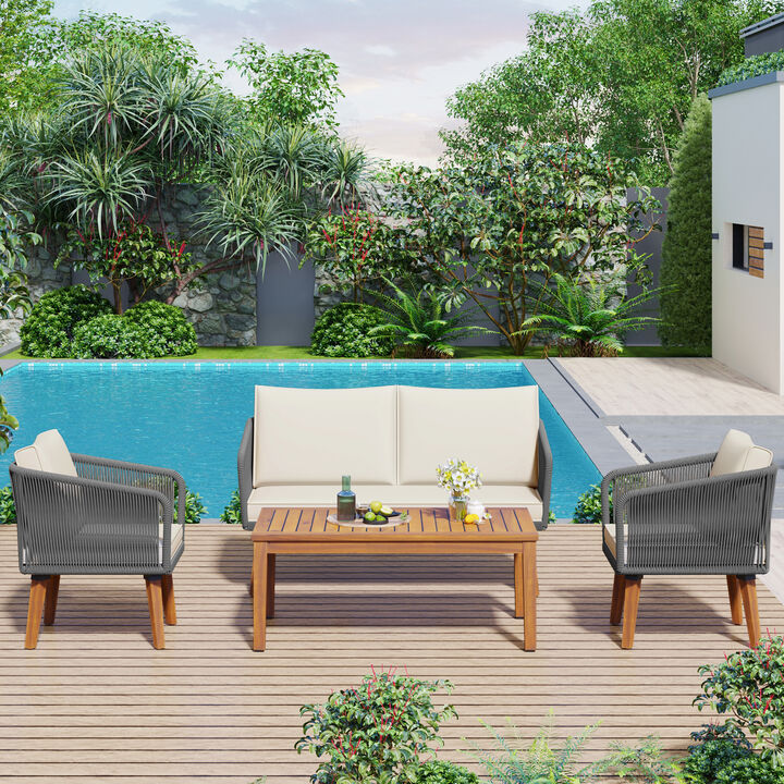 Whisen 4-Piece Patio Conversation Set, Outdoor Conversation Group with Cushions