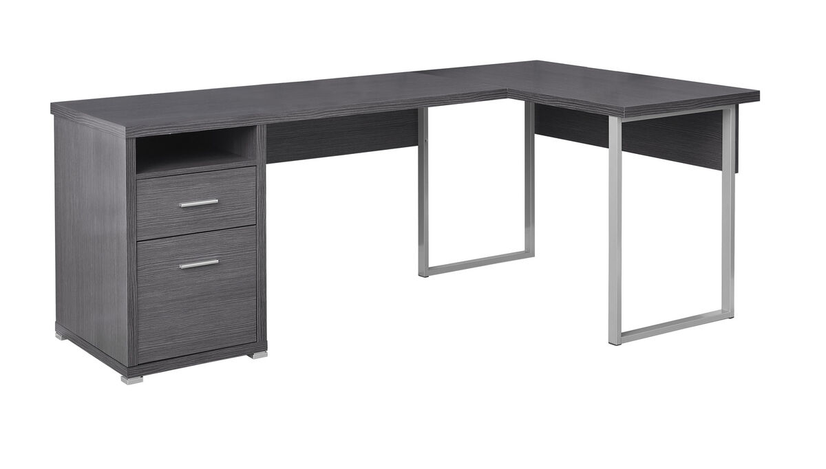Computer Desk, Home Office, Corner, Left, Right Set-Up, Storage Drawers, 80"L, L Shape, Work, Laptop, Metal, Laminate, Grey, Contemporary, Modern