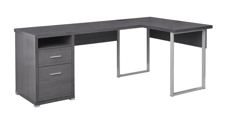 Computer Desk, Home Office, Corner, Left, Right Set-Up, Storage Drawers, 80"L, L Shape, Work, Laptop, Metal, Laminate, Grey, Contemporary, Modern