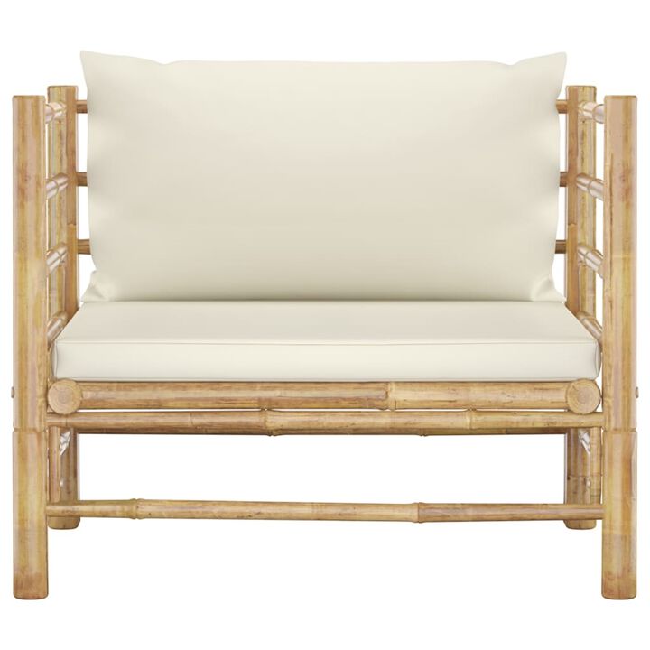 vidaXL Garden Sofa with Cream White Cushions Bamboo