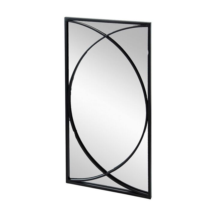 32 Inch 3 Piece Wall Mirror, Concentric Circles, Stylish Black Metal Frame-Benzara