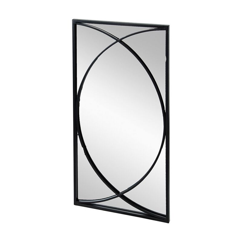 32 Inch 3 Piece Wall Mirror, Concentric Circles, Stylish Black Metal Frame-Benzara