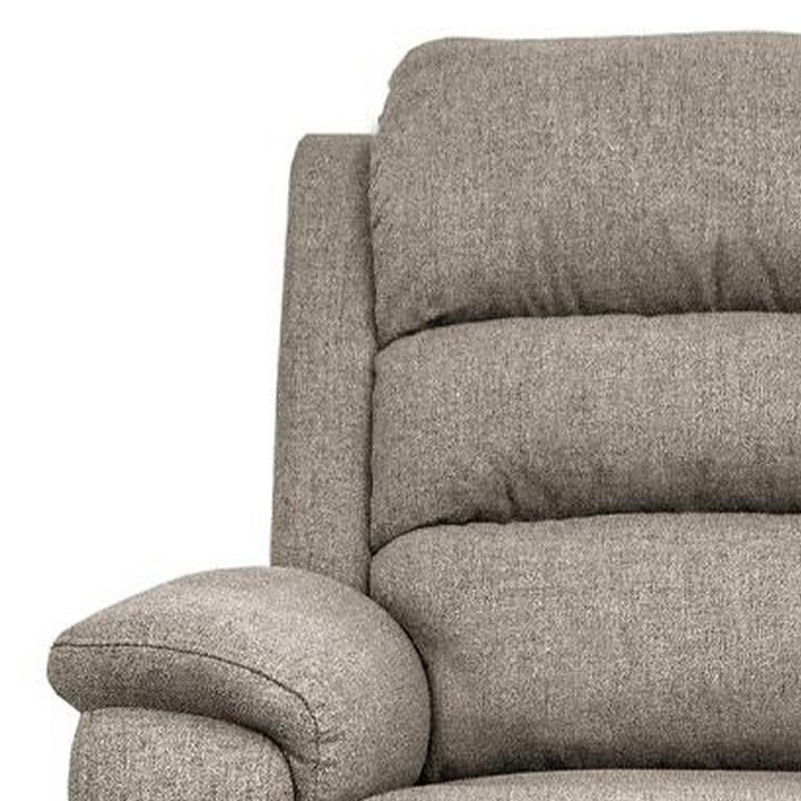 Fery 36 Inch Manual Recliner Chair, Brown Burlap, Cushioned Seat, Wood - Benzara