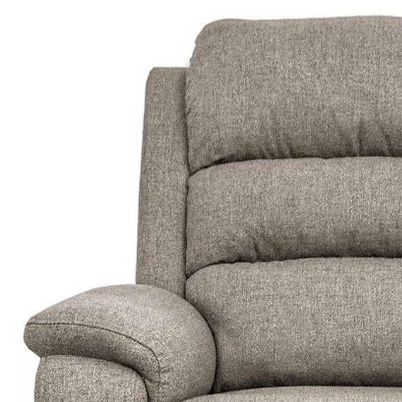 Fery 36 Inch Manual Recliner Chair, Brown Burlap, Cushioned Seat, Wood - Benzara