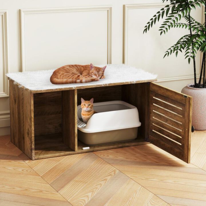 Hivvago Cat Litter Box Enclosure with Louvered Door and Open Compartment