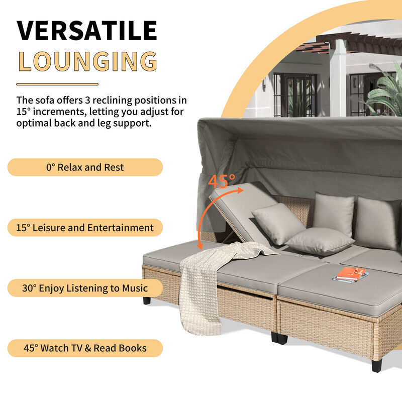 Merax UV-Proof Resin Wicker Patio Sofa Set with Canopy