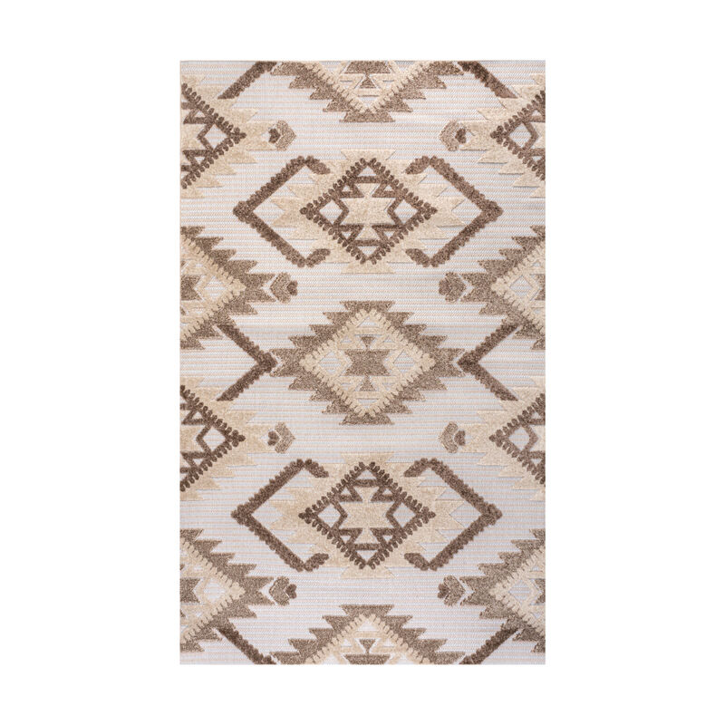 Sumak High-Low Pile Neutral Diamond Kilim Area Rug