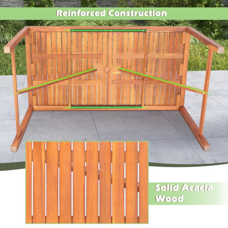 Hivvago 55 Inch Patio Rectangular Acacia Wood Dining Table with Umbrella Hole