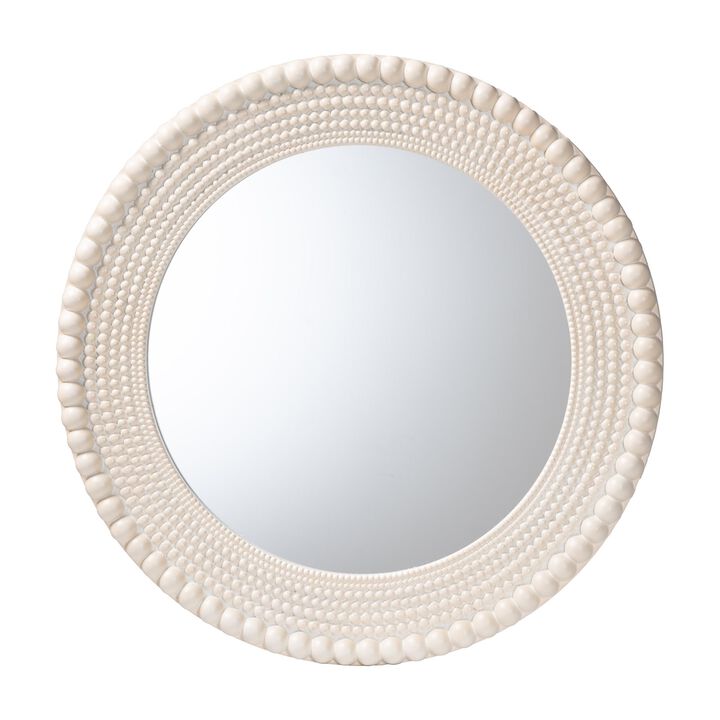 Baxton Studio Grazia Modern Round Beaded framed Accent Mirror in Pearl White