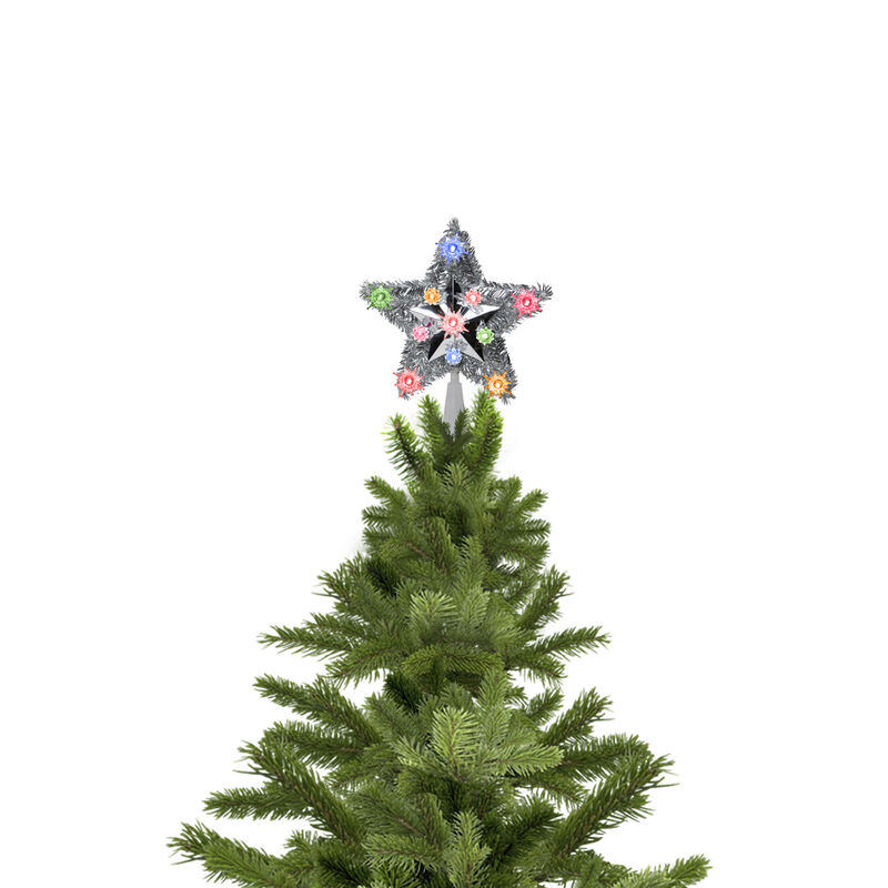 9" Lighted Silver Star Christmas Tree Topper - Multicolor Lights