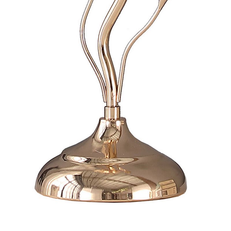 Metal Table Lamp with Floral Shade and Acrylic Crystals, Gold-Benzara