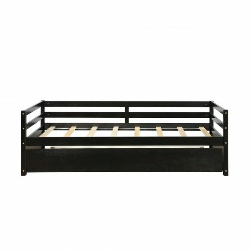 QuikFurn Twin/Twin Dorm Style Trundle Daybed Platform Bed Frame in Espresso