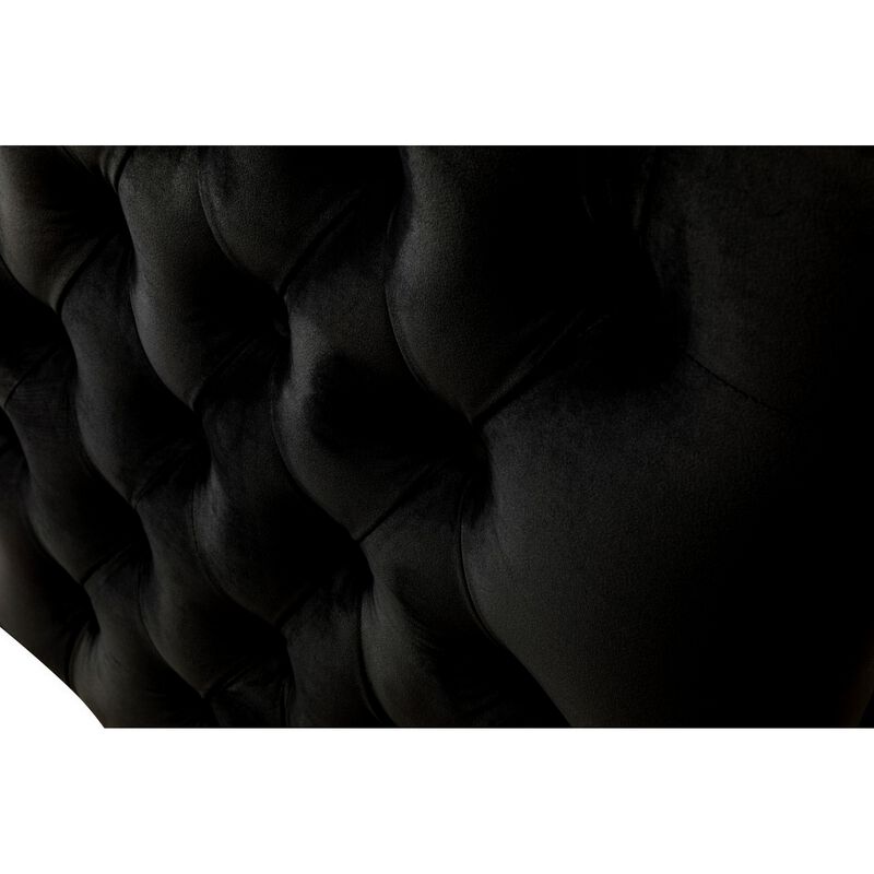 Joel Modern Sofa with 3 Pillows, Tufted Black Velvet, Silver Legs-Benzara