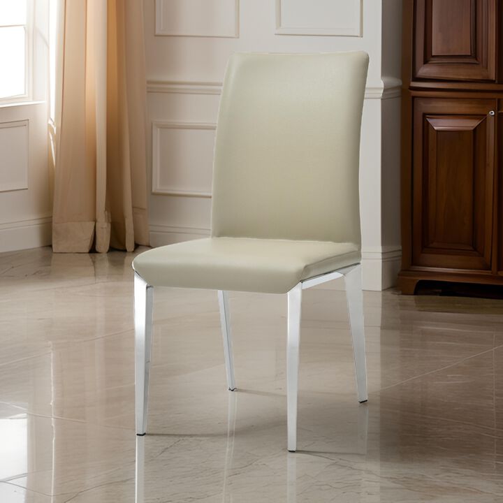 18 Inch Side Dining Chair Set of 2, Gray Faux Leather, Steel Tapered Legs - Benzara