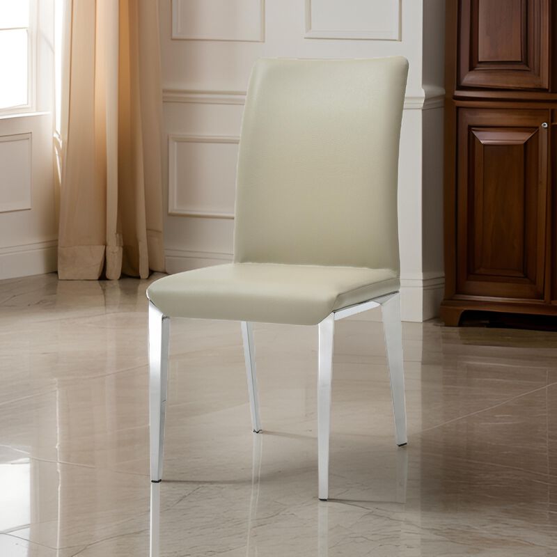18 Inch Side Dining Chair Set of 2, Gray Faux Leather, Steel Tapered Legs - Benzara