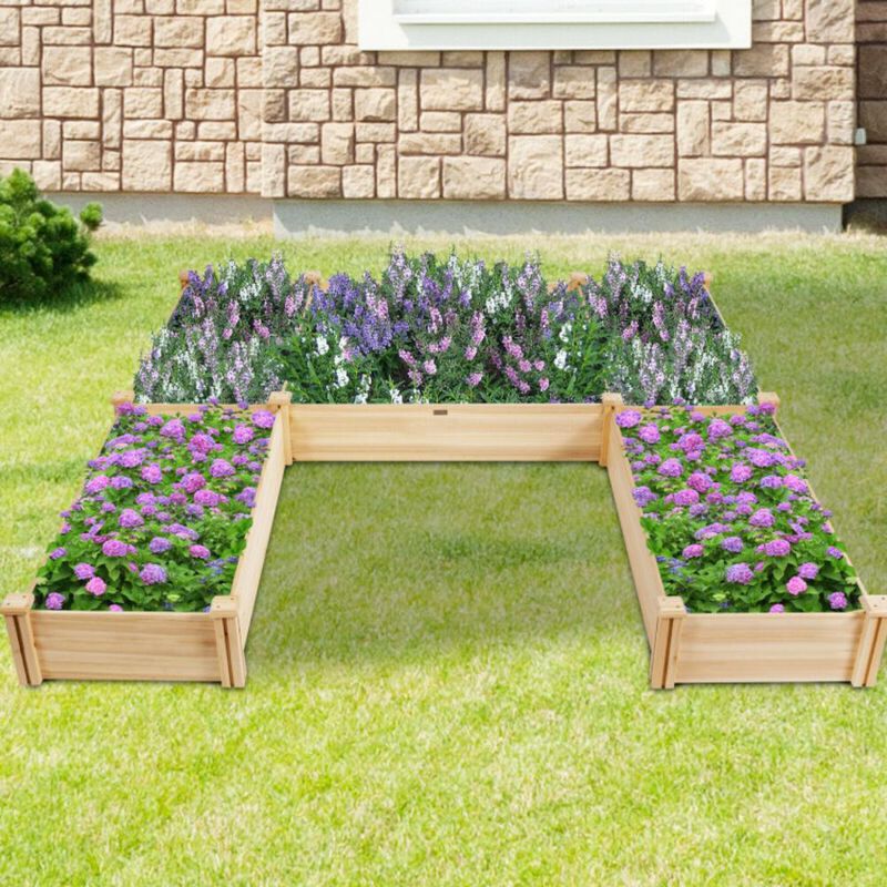 Hivvago U-Shaped Wooden Garden Raised Bed for Backyard and Patio