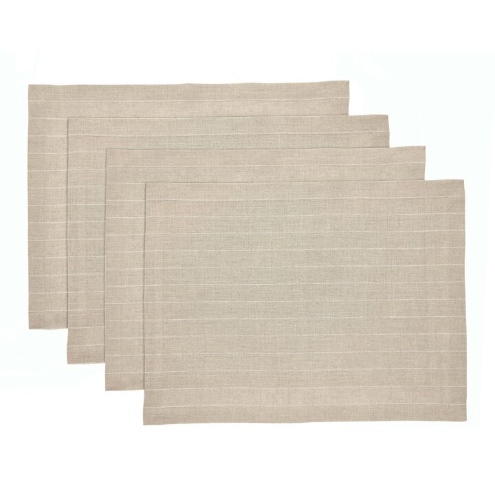 Solino Home 100% Pure Linen Placemats 14 x 19 Inch Set of 4 | Pinstripe