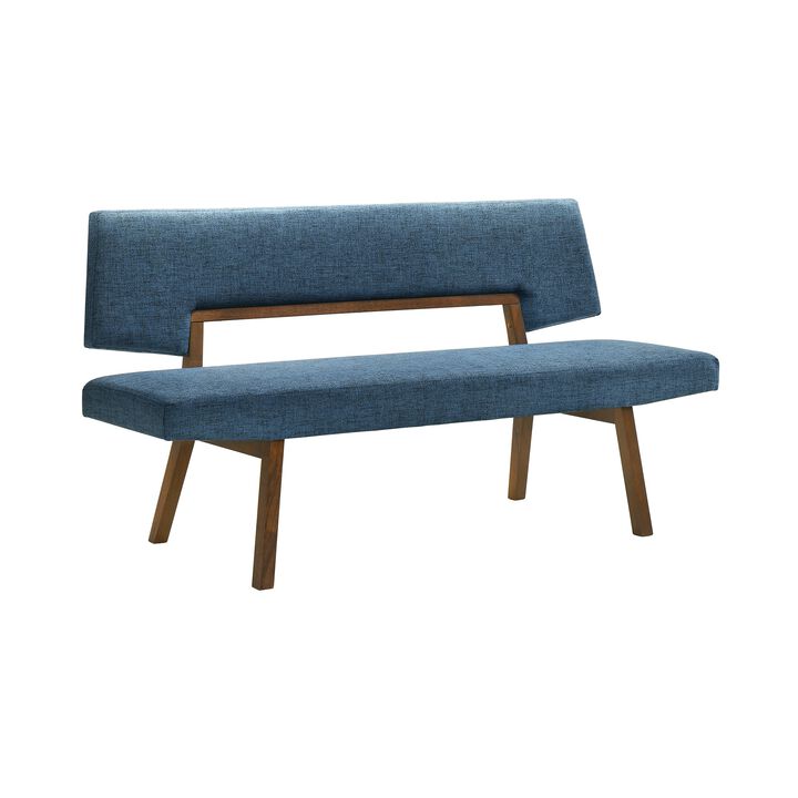 Yumi 5 Piece Dining Table Set, Chairs and Benches, Blue Fabric, Wood Brown - Benzara