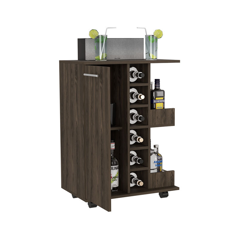 Bar Cart Wells, Living Room, Dark Walnut