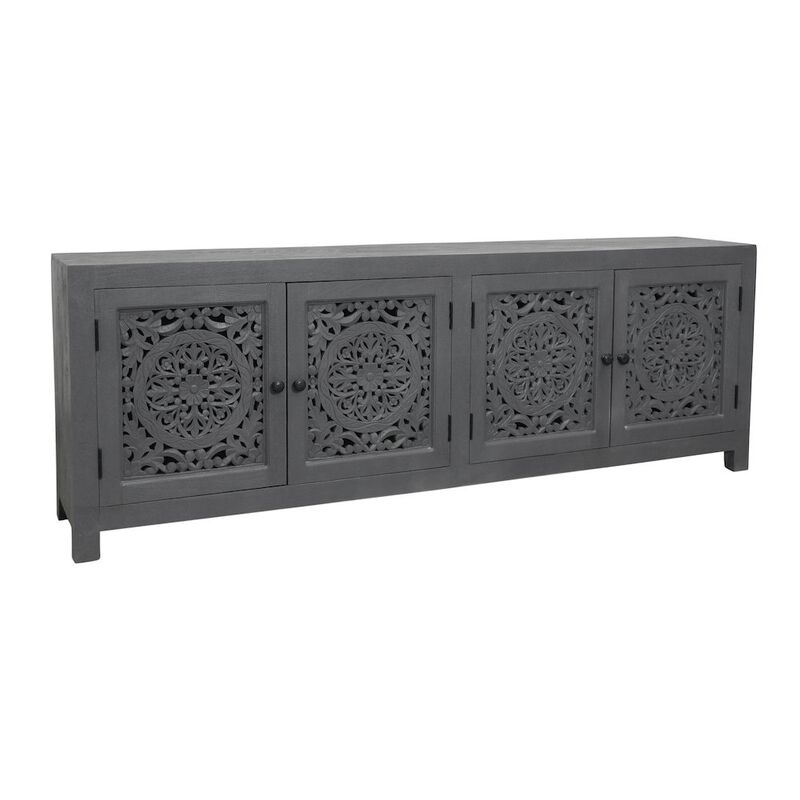 Alex Hamilton Waverly Solid Wood Media Cabinet with 4 Doors and Gray Finish