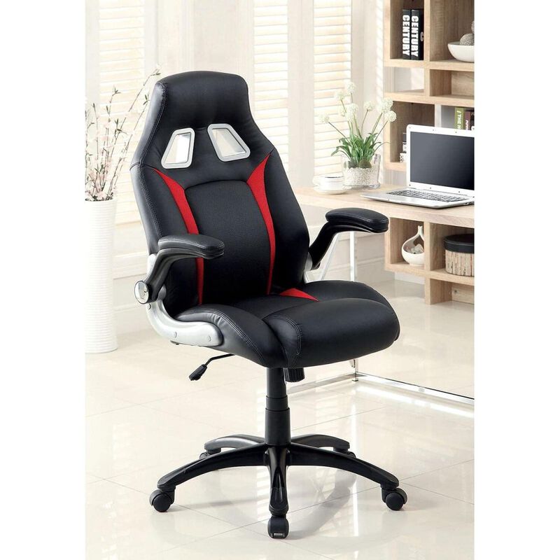 Adjustable Upholstered Office Chair, Black/Red, Padded Armrests