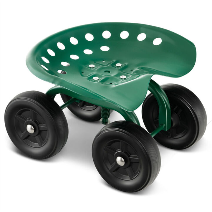 Rolling Garden Workseat with 360° Swivel Seat, Adjustable Height & Durable Wheels