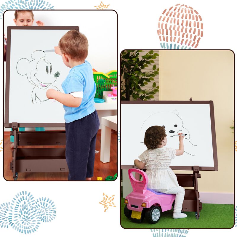 Multifunctional Kids' Standing Art Easel with Dry-Erase Board