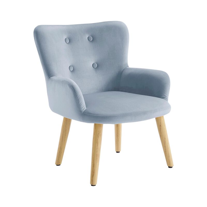 Astrid Kids Upholstered Accent Chair with Pine Legs, Ice Blue Velvet